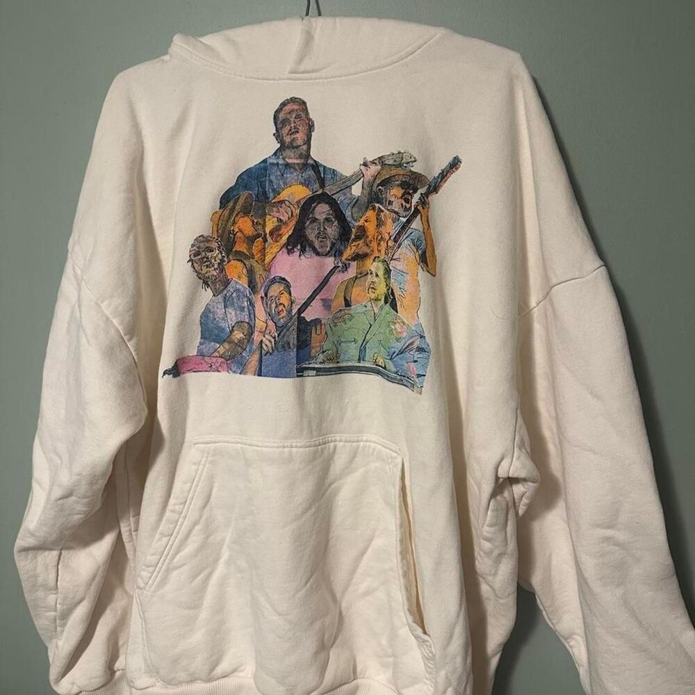 Unbranded Men's White and Cream Hoodie